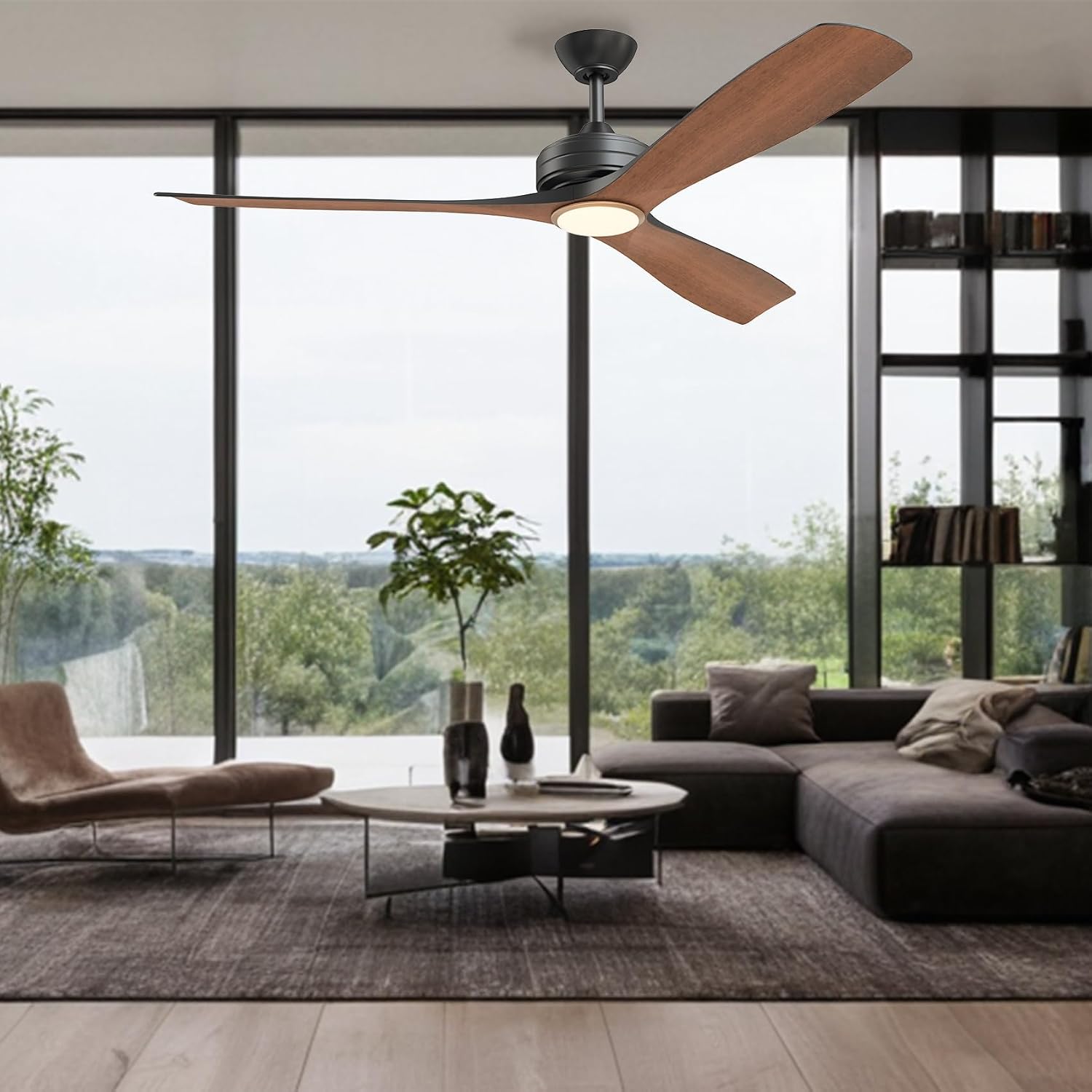 FANX 60 Inch Indoor Outdoor Ceiling Fan with Light, Quiet 6-Speed DC Motor, Dimmable 18W LED 1500 Lumens, Adjustable Color Temperature, Reversible Function, ABS Blades, Remote Control