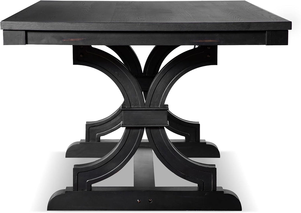 Furniture of America Drystan Farmhouse Wood 7 Piece Rectangle Dining Table Set with Upholstered Chairs, Seats up to 6, for Home, Kitchen, Living Room, Black