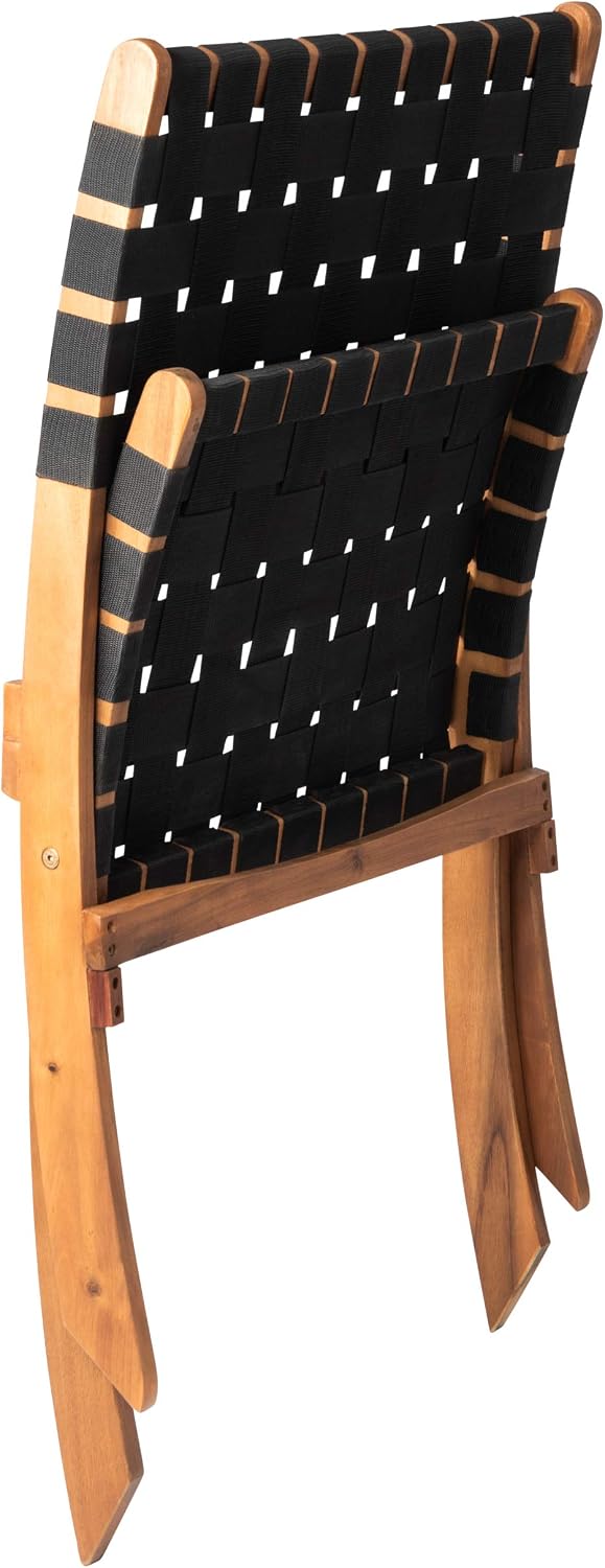 Balkene Home 62774 Sava Indoor Outdoor Folding Chair Low Slung Portable Seating Solid Acacia Wood Woven Seat & Back Indoors Porch Lawn Garden Fishing Sporting - Black Webbing