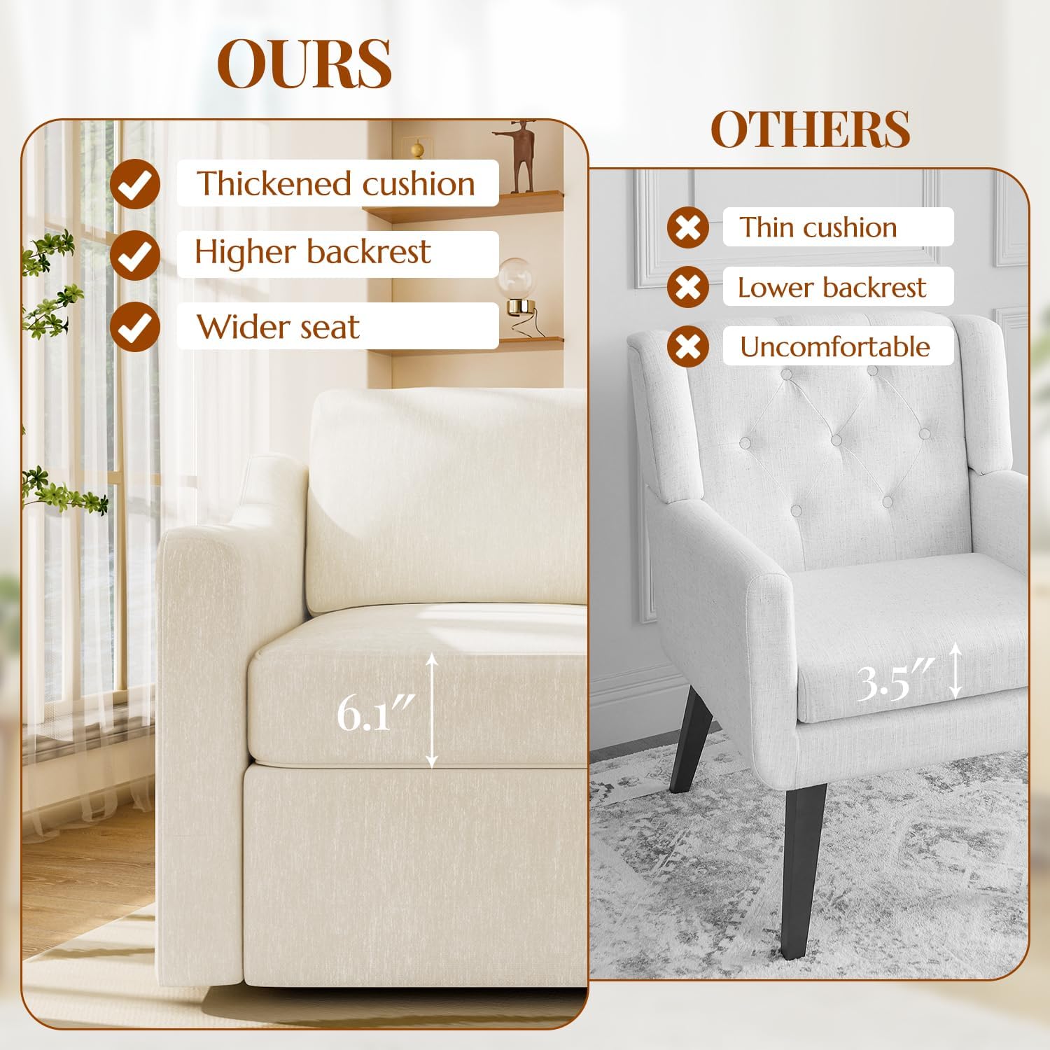 360° Swivel Accent Chair, Large Comfy Reading Chair, Square Single-Seat Armchair Upholstered Sofa for Reading, Nursery, Living Room, Bedroom, Lounge, Hotel, Beige