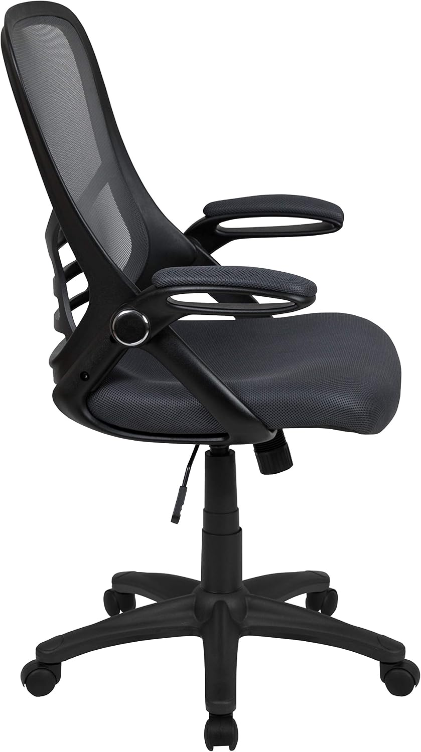 Flash Furniture Porter High-Back Swivel Office Chair with Adjustable Lumbar Support and Seat Height, Ergonomic Mesh Desk Chair with Flip-Up Armrests, Black