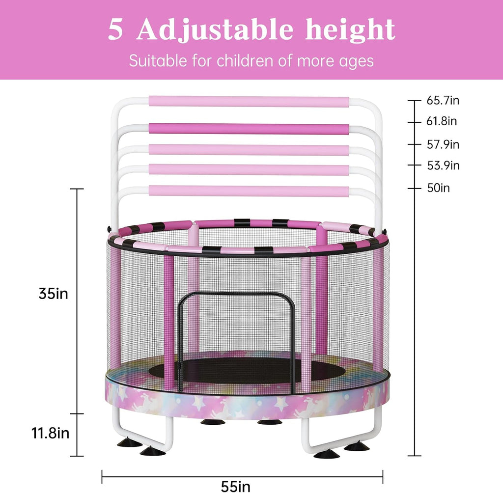 Lamerge Kids Trampoline, Toddler Bouncing Trampoline with Safety Enclosure Net, ASTM-Approved, 500lbs Capacity, Ages 1-8, Adjustable Handrail, 7-in-1, 60'