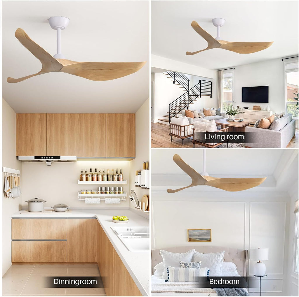 CACI Mall 52 Inch Ceiling Fans No Light, 3 blade ceiling fan without light, Modern, Remote Control, 6 Speeds, Timer, Quiet Reversible DC Motor for Indoor, Living room, Bedroom