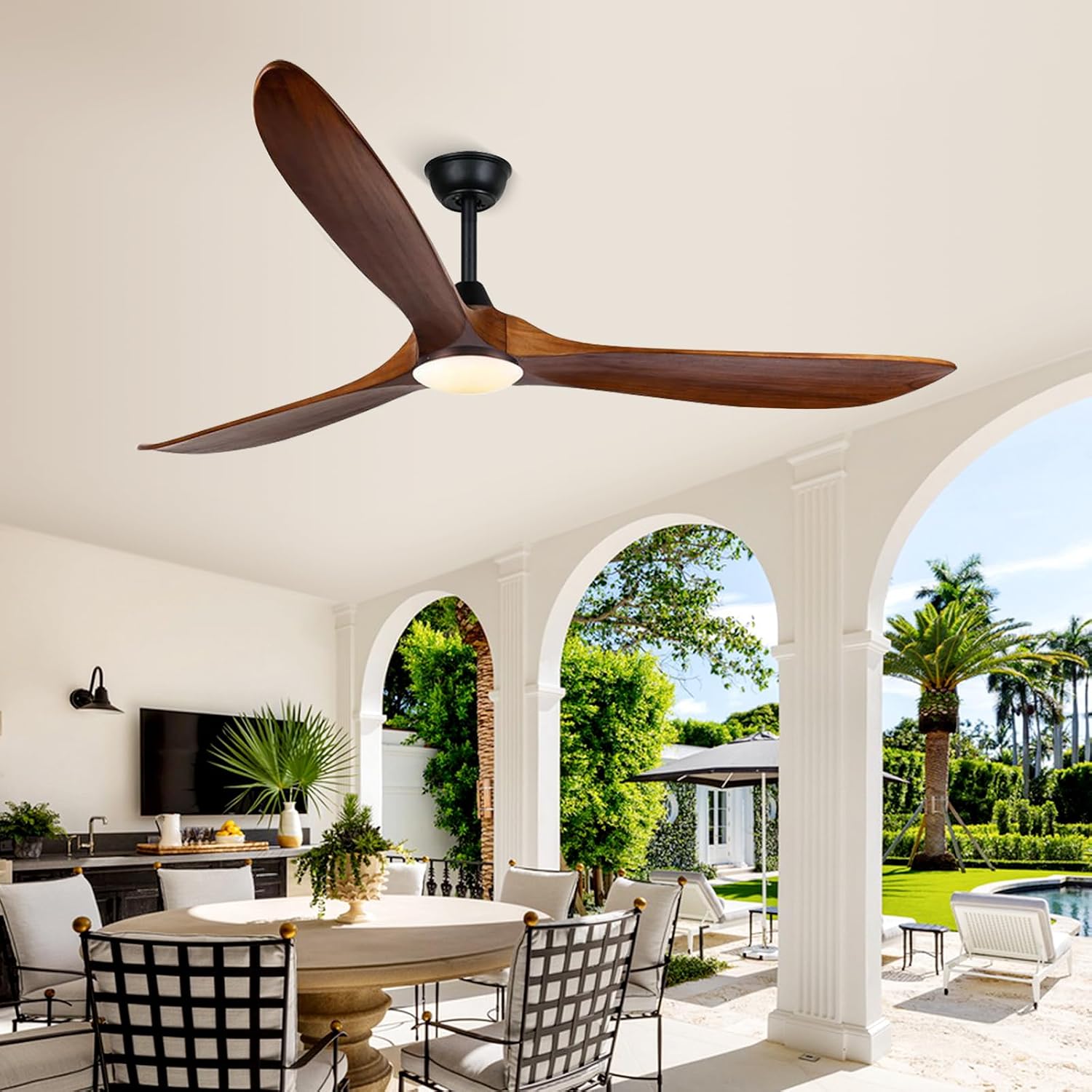 Farmhouse Rustic Ceiling Fans with Lights, Solid Wood 70 inch Large Ceiling Fan, Outdoor Ceiling Fans for Patios with Light, Reversible DC Motor, High CFM Fan for Farmhouse, Exterior Porch