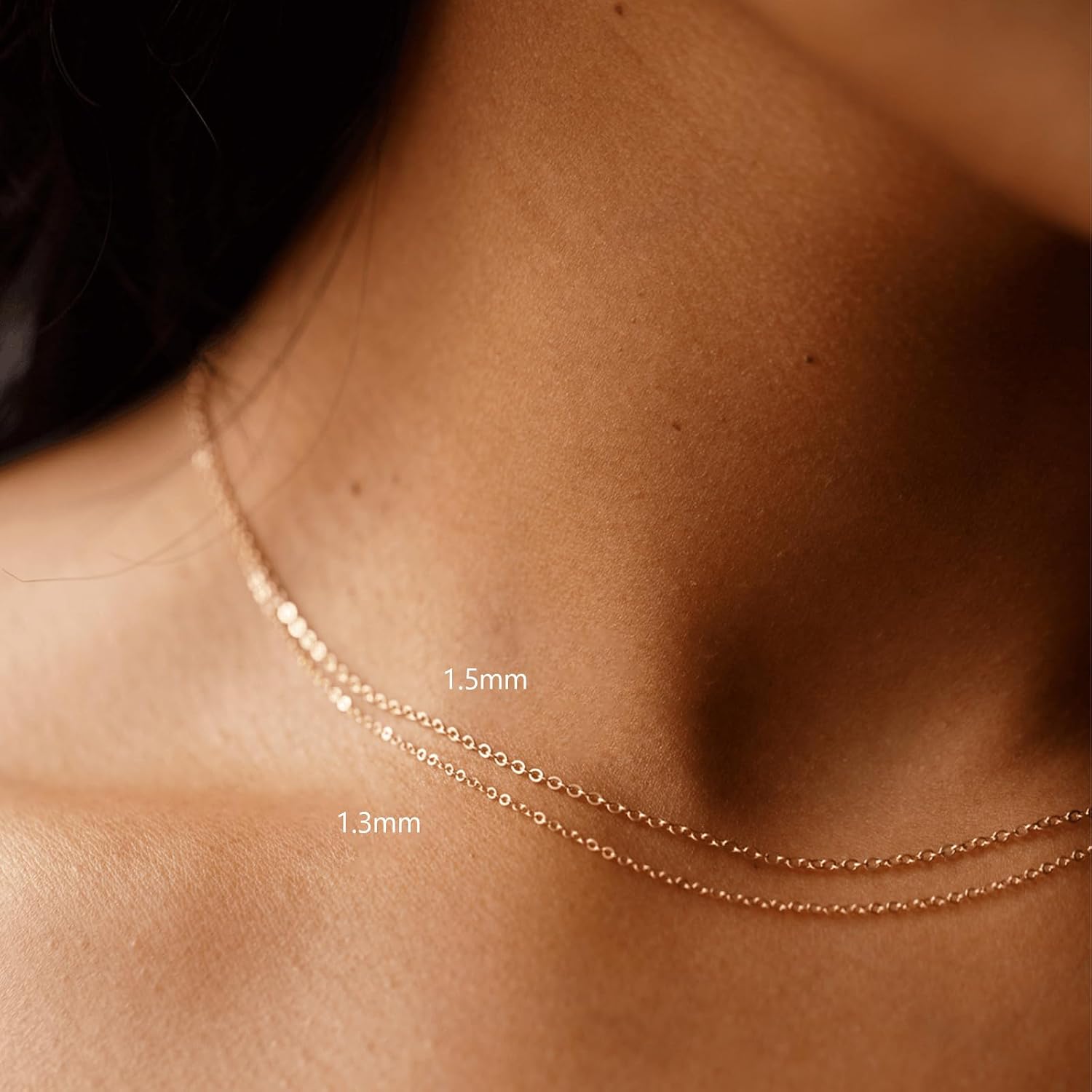 14K Gold Cable Chain Necklace, Dainty Sparkle 1.3mm/1.5mm/1.8mm Cable Link Chain, 16-24 Inches for Women Men, Hypoallergenic, Non-Tarnish, Cadenas de Oro 14K para Mujer