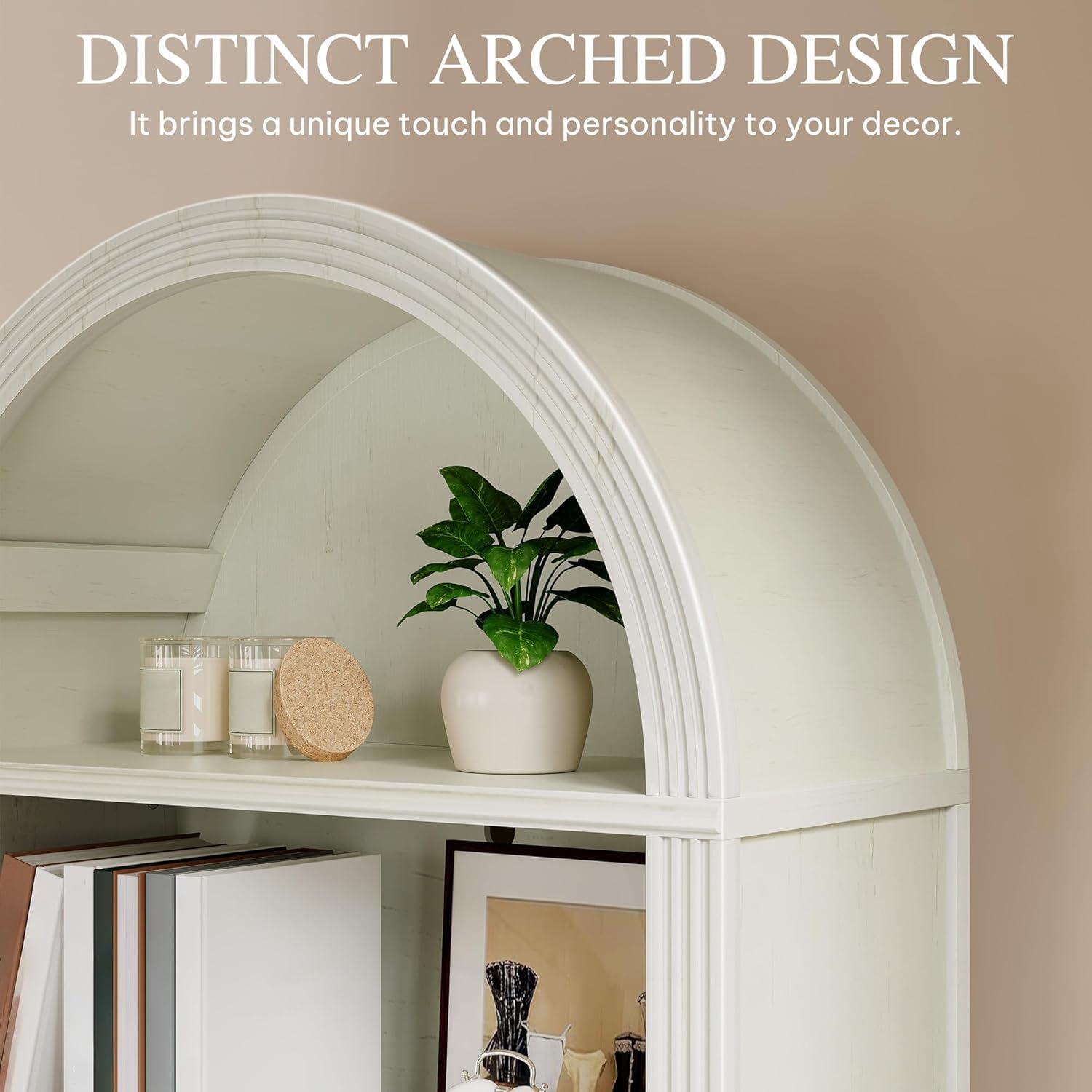 YITAHOME Vintage 68.5' Tall Arched Bookshelf, Tall Bookcase 5 Tiers Arched Bookcase with Storage, White Bookshelf Display Storage Rack with Adjustable Shelves for Living Room, Office, Antique White