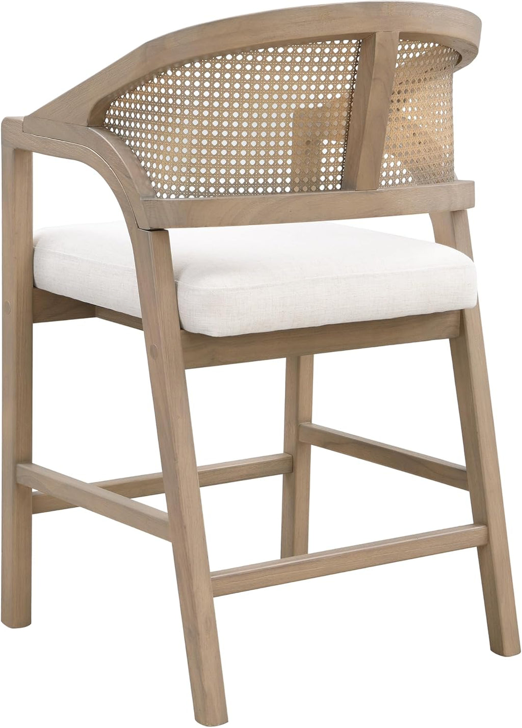Christopher Knight Home Set of 2 Morley Wooden Counter Stool,Dining Room/Kitchen Island Barstool with footrest, Curved Backrest,Wicker/Cane Accents,Soft Removable Cushions, Light Beige+Light Ash