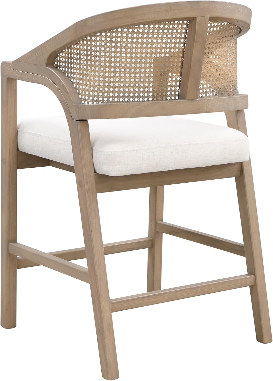 Christopher Knight Home Set of 2 Morley Wooden Counter Stool,Dining Room/Kitchen Island Barstool with footrest, Curved Backrest,Wicker/Cane Accents,Soft Removable Cushions, Light Beige+Light Ash
