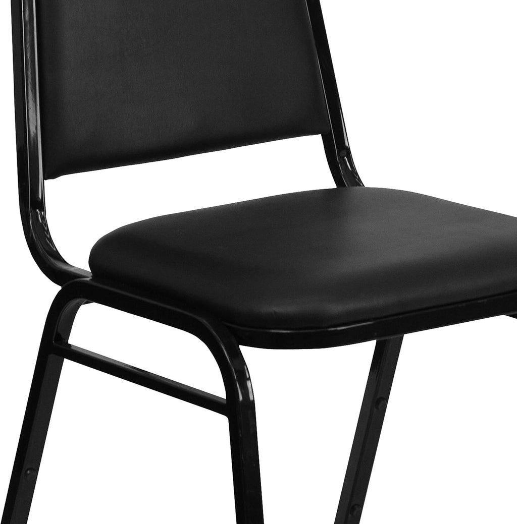 Flash Furniture Hercules Set of 4 Trapezoidal Vinyl Stacking Chairs, Commercial Stackable Chairs with Padded Seats and Backs, Black