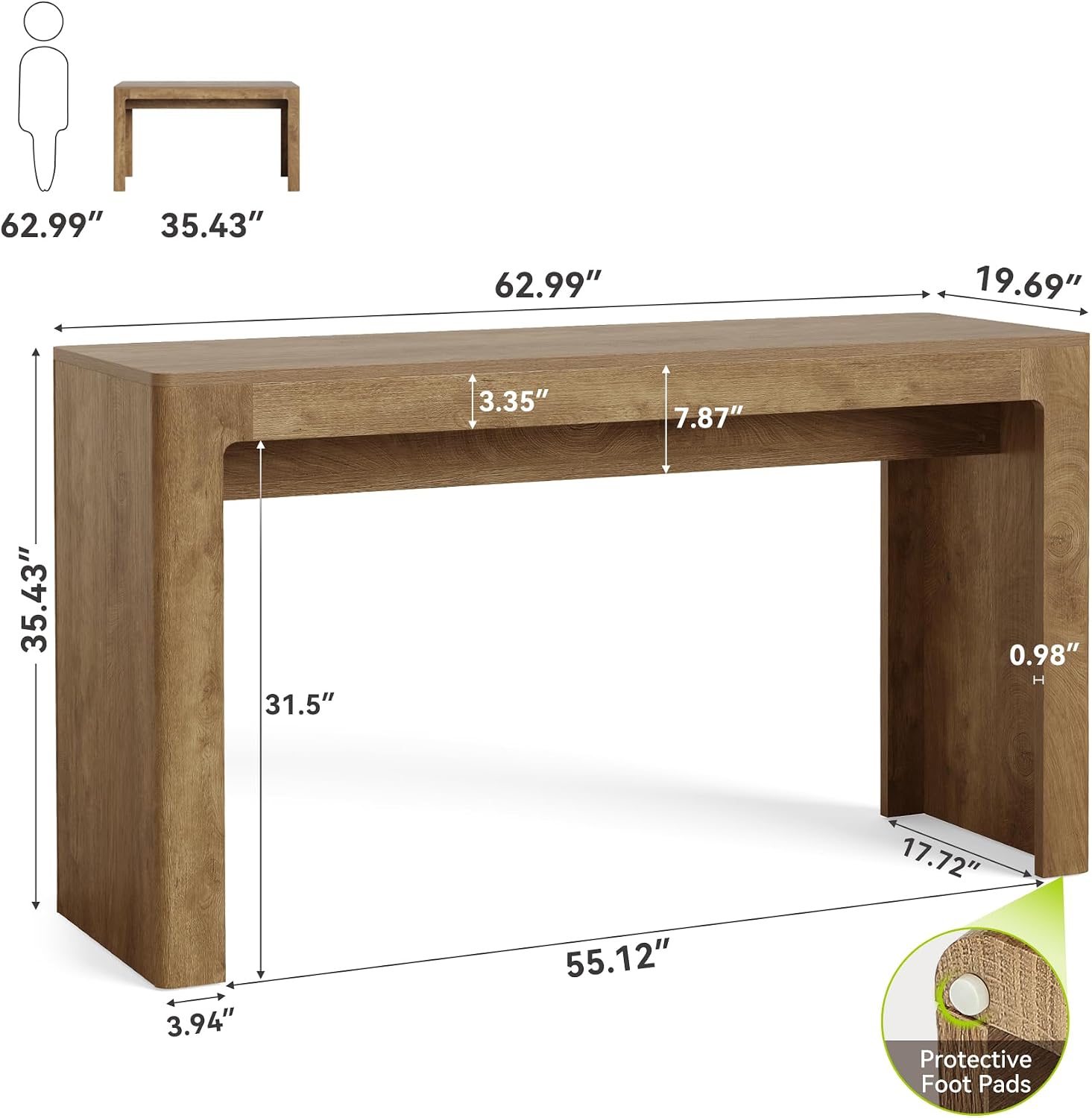 LITTLE TREE 63' Long Bar Table, Counter Height Pub Dining Table for 4-6, Modern Home Bar Unit, Rectangular High Top Table for Kitchen, Dining Room, Bistro, Balcony