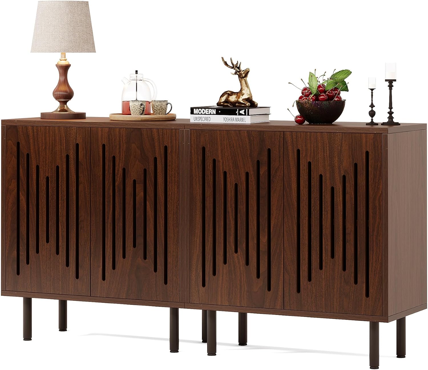 Tribesigns Set of 2 Sideboard Buffet with Storage, 59' Buffet Sideboard Cabinet with Adjustable Shelves, Accent Storage Cabinet for Living Room, Dark Brown