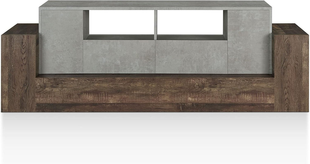 HOMES: Inside + Out Chauncy Contemporary 2 Open Shelves TV Stand with 2 Drawers On Metal Glides, Media Center, for Family Room, Entertainment Room, Entertaining, Movie Night, 71-inch, Gray Concrete