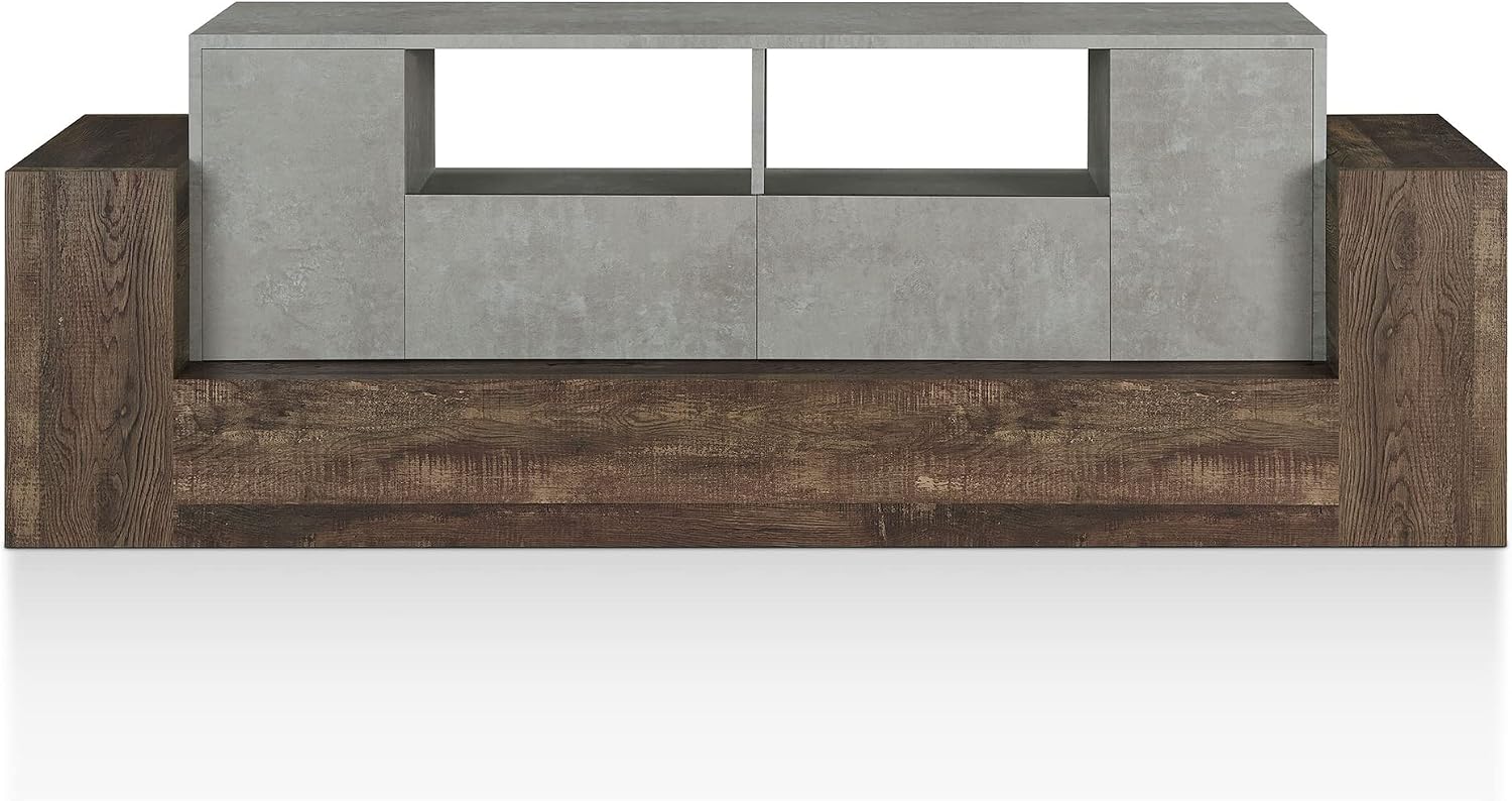 HOMES: Inside + Out Chauncy Contemporary 2 Open Shelves TV Stand with 2 Drawers On Metal Glides, Media Center, for Family Room, Entertainment Room, Entertaining, Movie Night, 71-inch, Gray Concrete