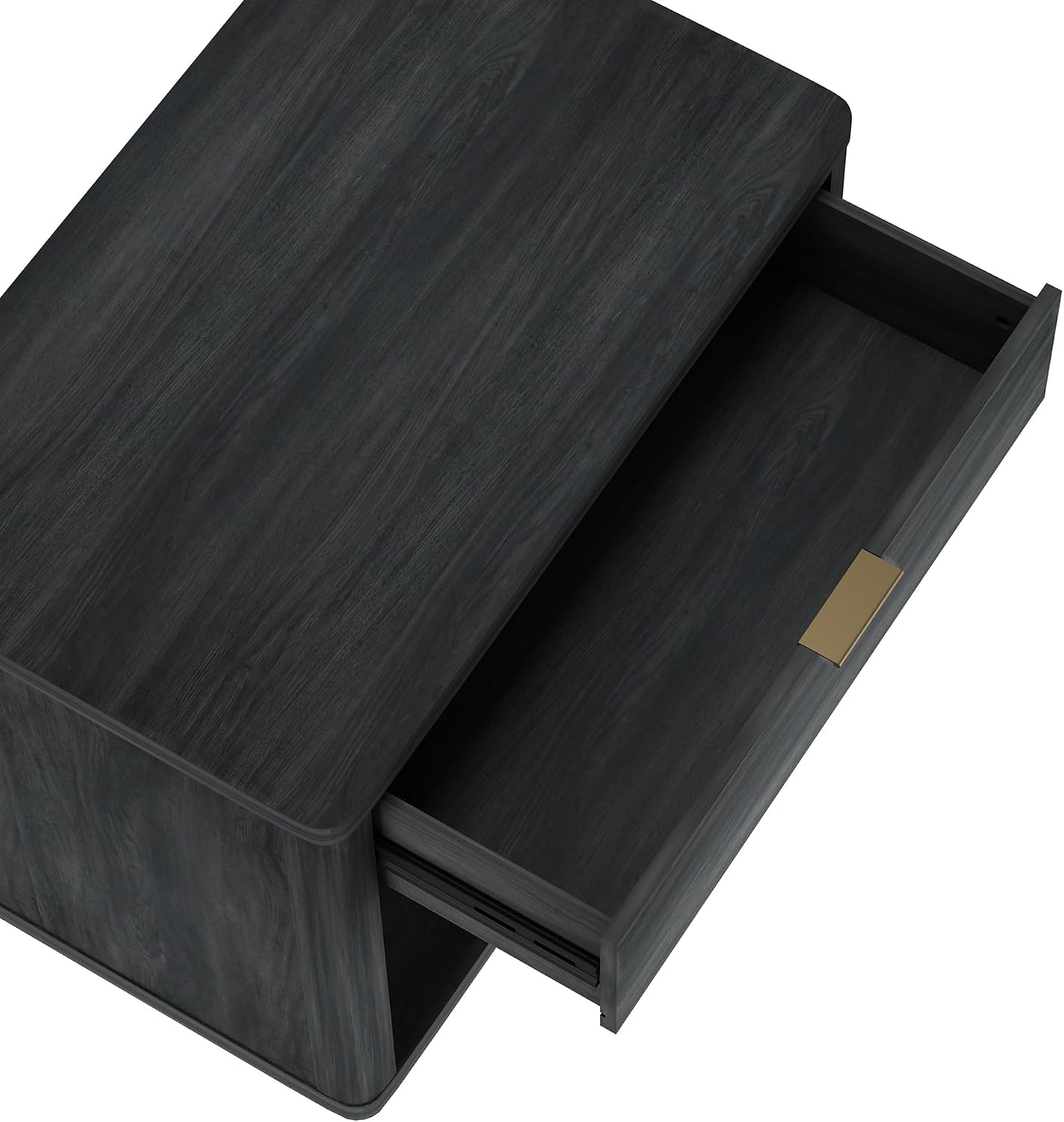 Manhattan Comfort Evelyn Set of 2 Nightstands with Drawer and Open Shelf, Minimalist Bedside Table with Rounded Corners & Raised Base, Modern Night Stand for Bedroom, or Living Room in Charcoal Grey