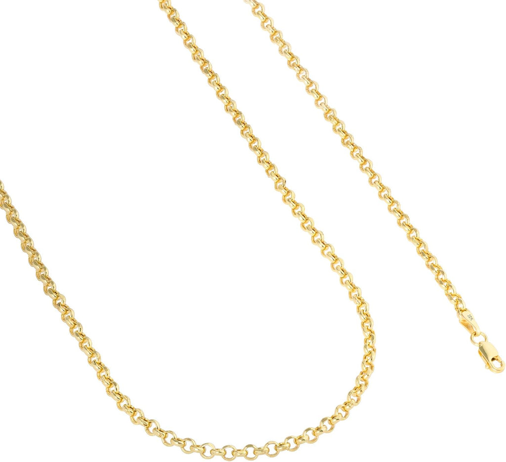 Nuragold 10k Real Yellow Gold Cable 3mm Rolo Round LInk Chain Necklace (16'-30') Italian Jewelry for Men & Women