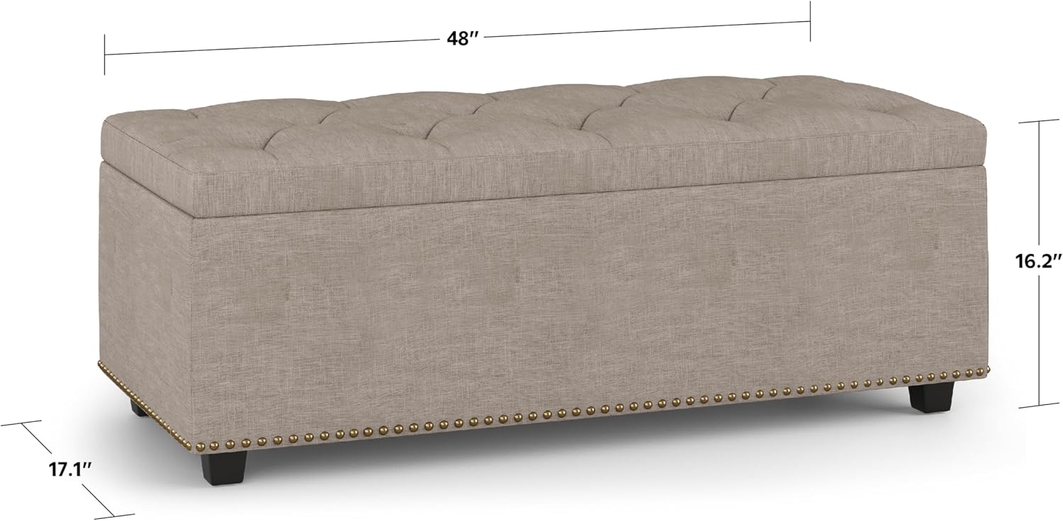 SIMPLIHOME Hamilton 44 inch Wide Traditional Rectangle Lift Top Rectangular Storage Ottoman in Natural Linen Look Fabric, Assembled, For the Living Room, Entryway and Family Room