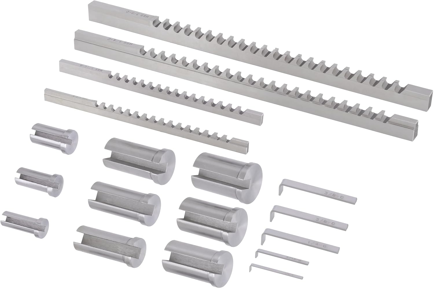 CME 18 Piece Keyway Broach Set, for 1/8' to 3/8' Keyway Widths and 9/16' to 1 9/16' Hole Diameters, Machine Keyway Widths for Gears, Pulleys, and Bushings