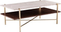 SEI Furniture Ardmillan Rectangular 47' Cocktail Table w/Storage, Brass and Dark Tobacco Finish w/White Faux Travertine
