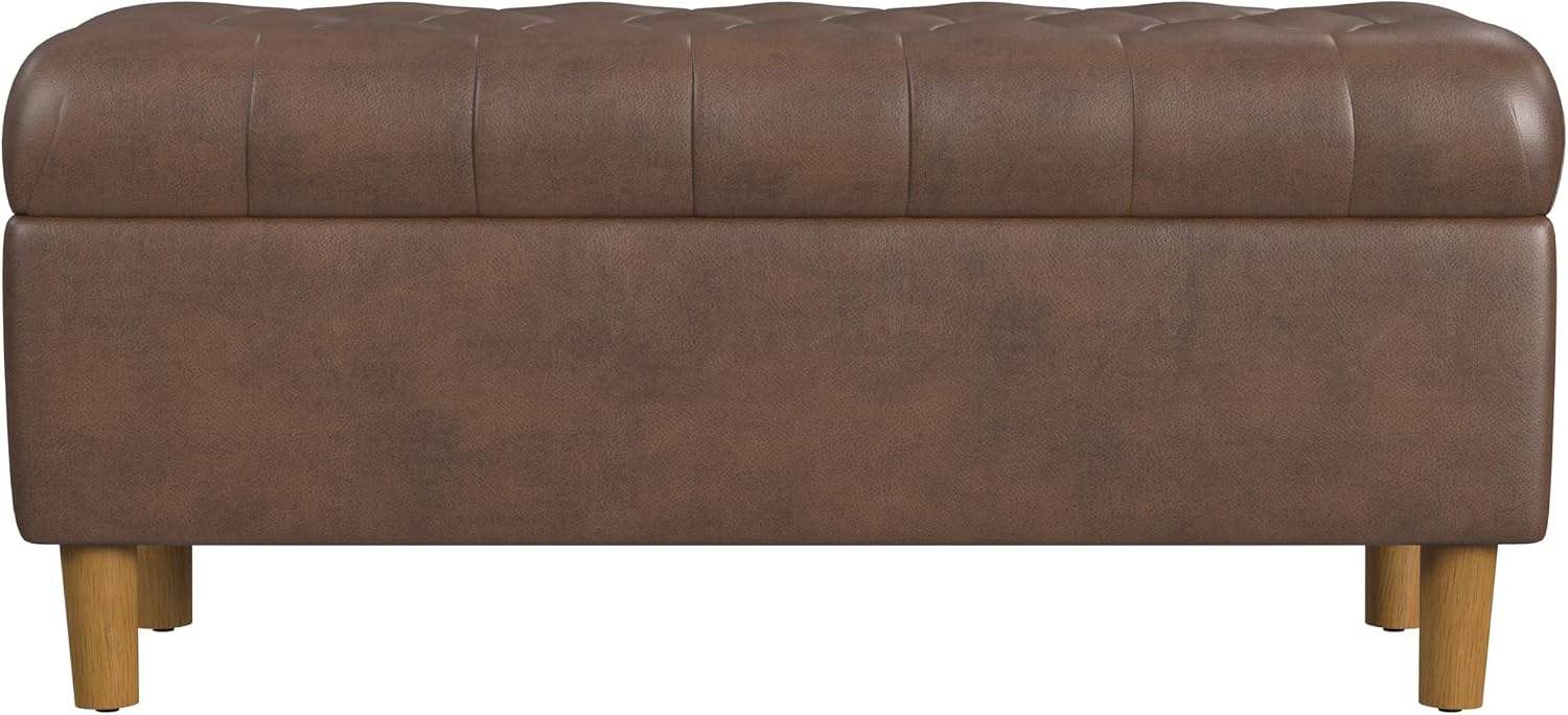 HomePop 40' Ainsley Button Tufted Storage Bench - Brown Faux Leather