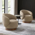 KISLOT Swivel Accent Chair Modern Round Barrel Armchair with Upholstered Performance Fabric for Living Room Bedroom Waitingroom,2 Box,Brown