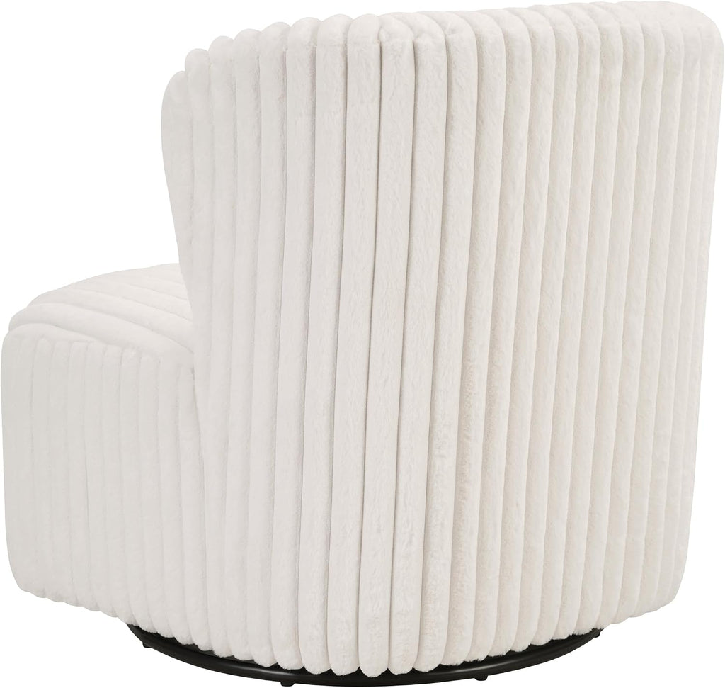 OSP Home Furnishings Lucia Modern Barrel Swivel Accent Chair, White Cord Fur Fabric