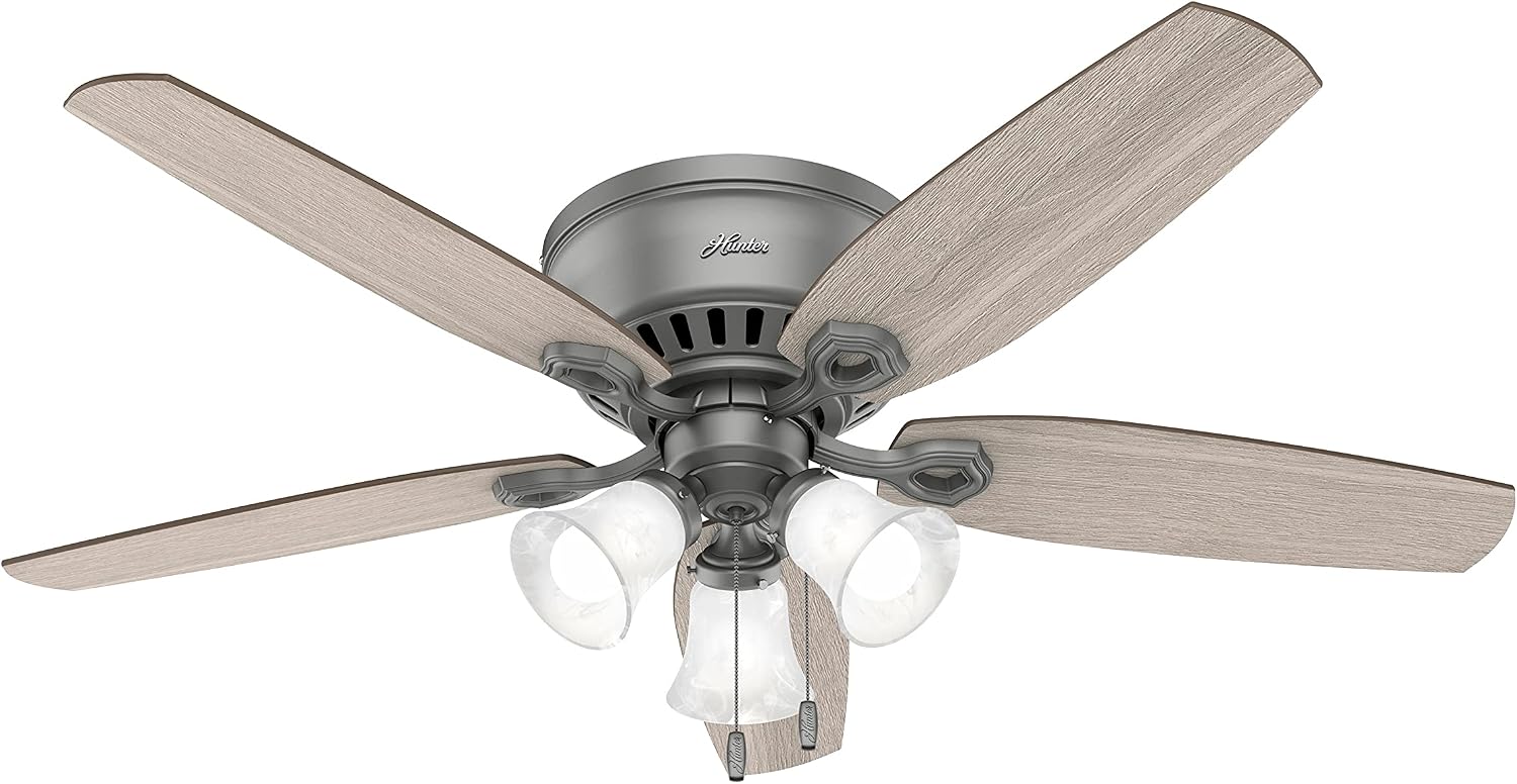 Hunter Fan 52 in Casual Matte Silver Finish Indoor Ceiling Fan with Pull Chain and Light Kit, 5 Blades (Renewed)