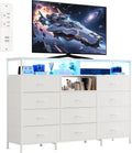 Dresser for Bedroom with LED Lights & Charging Station, 11 Drawer Dressers & Chests of Drawers, Steel Frame, Wood Top, 55 ' Fabric Dresser TV Stand for Bedroom,Hallway, Storage Organization, Entryway