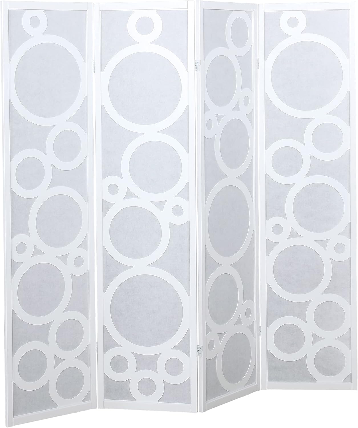 Roundhill Furniture Arvada 4-Panel Wood Room Divider with Circle Pattern, White