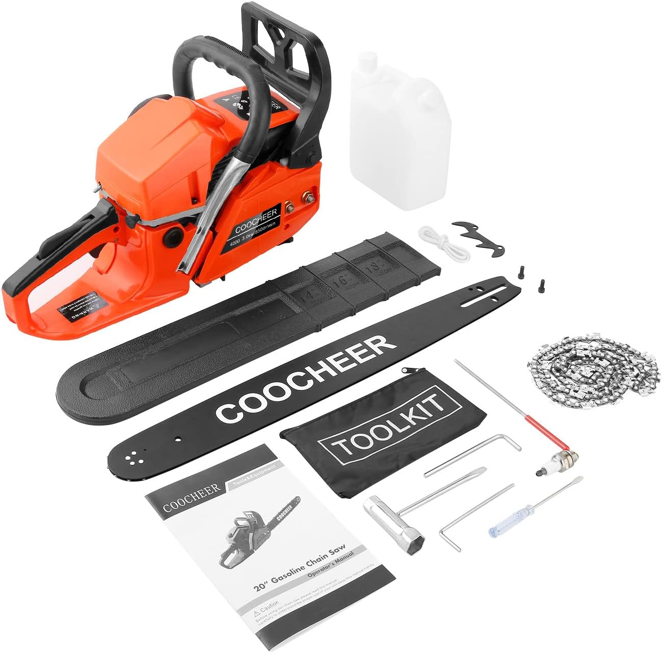 COOCHEER Gas Chainsaw 20 Inch 62CC Gasoline Powered Chain Saws 12000r/min 3.5HP 2 Stroke Cordless Gas Power Chain Saw for Tree Cutting Wood, Home Farm Garden Tools