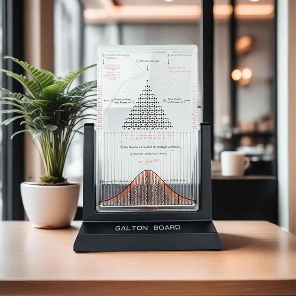12' Galton Board Kinetic Art Decor - Premium Stress-Relieving Desk Toy with Bell Curve, 17500 Steel Beads for Executive Offices & Focus (23×11×30.5cm, 600g)