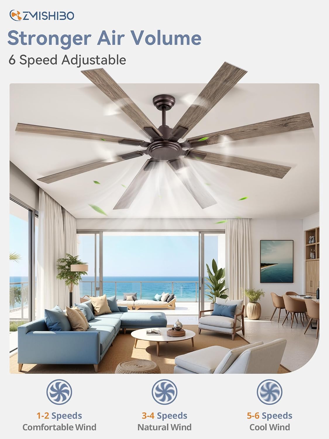 ZMISHIBO 72 Inch Oil Rubbed Bronze Ceiling Fans No Light with Remote, Indoor/Outdoor Farmhouse Ceiling Fan Without Light for Living Room Patio, 6 Speed Reversible Quiet DC Motor, Dual Finish Blades