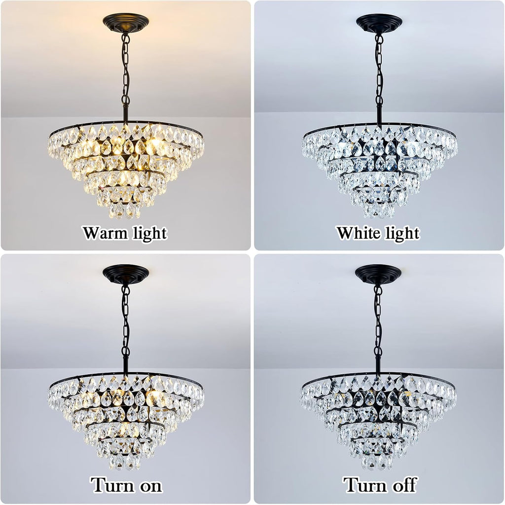 YYJLX Modern Crystal Chandelier 7 Light 20' Raindrop Black Ceiling Chandelier Adjustable Hanging Light Fixture for Dining Room Foyer Entryway Staircase Living Room