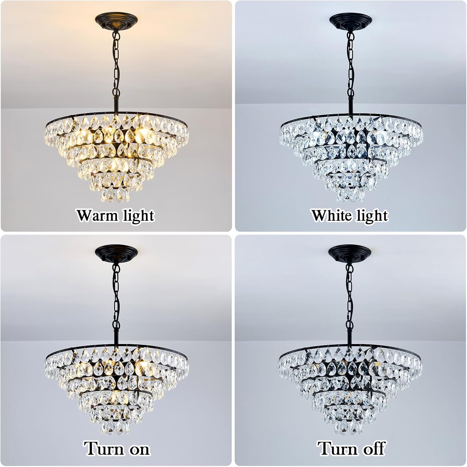YYJLX Modern Crystal Chandelier 7 Light 20' Raindrop Black Ceiling Chandelier Adjustable Hanging Light Fixture for Dining Room Foyer Entryway Staircase Living Room