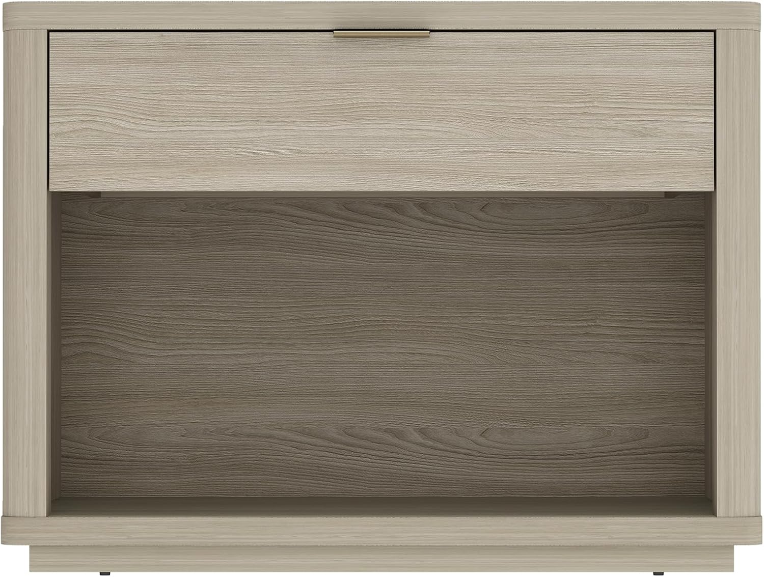 Manhattan Comfort Evelyn Nightstand with 1 Drawer, Minimalist Open Shelf Bedside Table, Rounded Corners and Raised Base, Modern Accent Table for Bedroom, Entryway, or Living Room in Natural Oak