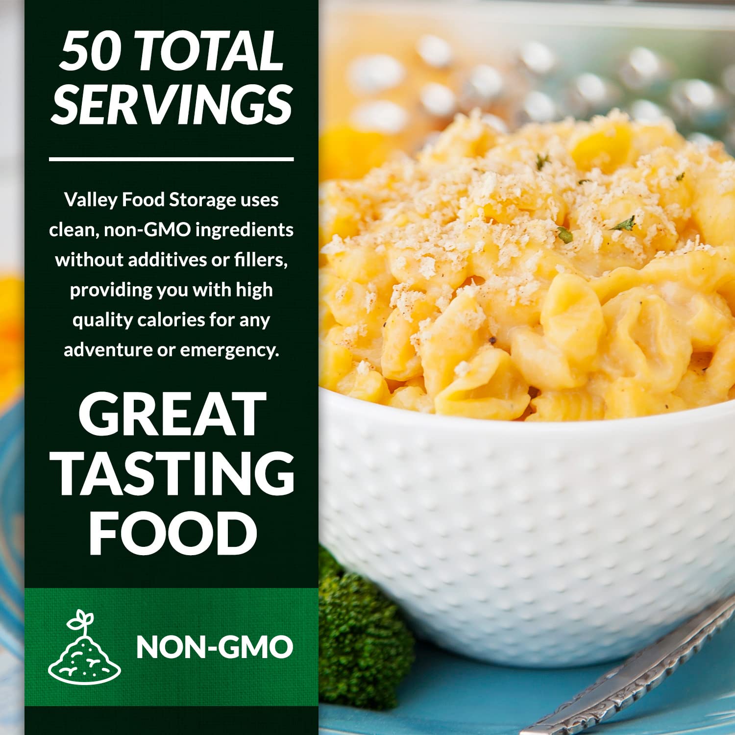 Valley Food Storage Mac and Cheese | 10-Bag Bucket, 50 Servings | Non-GMO Premium Emergency Food Supply, 25 Year Shelf Life | Survival Meal Kits, Prepper Food, Camping & Off-Grid Living Supplies