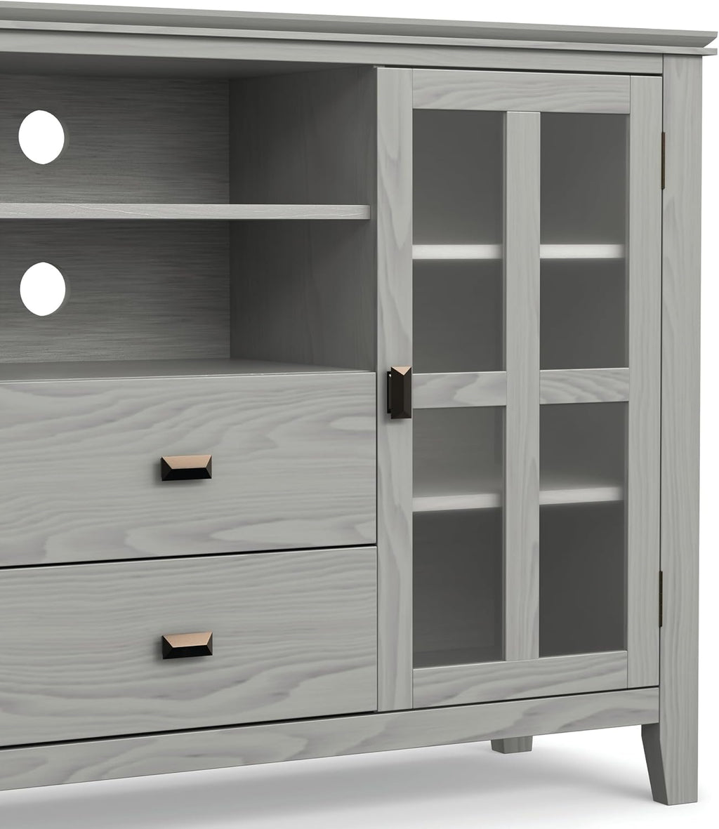 SIMPLIHOME Artisan TV Stand - 53 inch Wide Solid Wood Tall Media Console in Fog Grey, Contemporary Entertainment Center for Living Room for TVs up to 60 Inches with Drawers and Cable Management