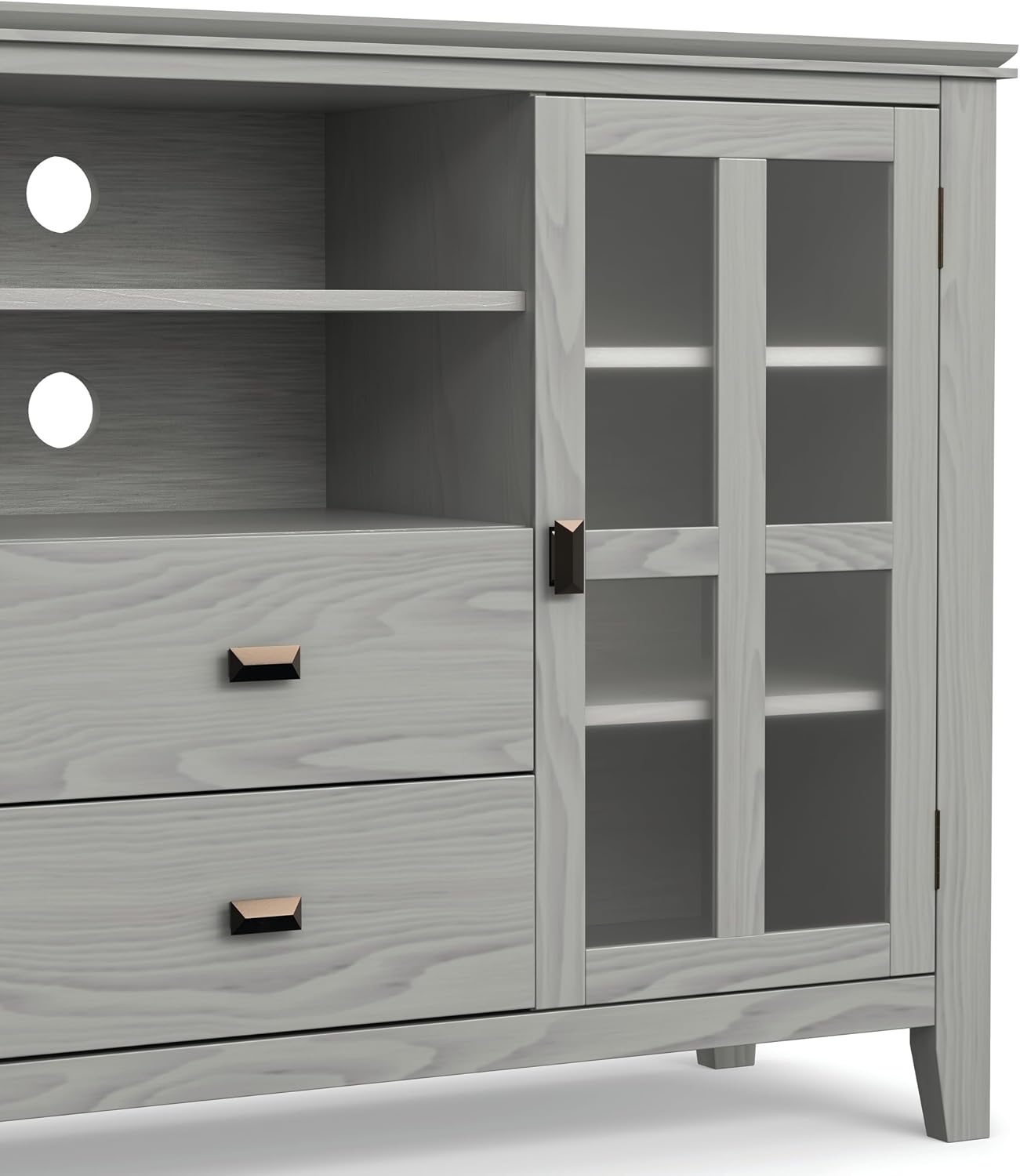SIMPLIHOME Artisan TV Stand - 53 inch Wide Solid Wood Tall Media Console in Fog Grey, Contemporary Entertainment Center for Living Room for TVs up to 60 Inches with Drawers and Cable Management