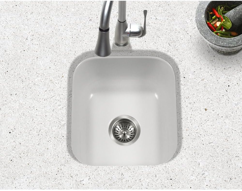 Houzer Porcela Mint Porcelain Enamel Steel Kitchen Sink: 17 Inch Undermount Single Bowl Sink, Durable & Versatile, Essential for Home and Apartment: PCB-1750 MT
