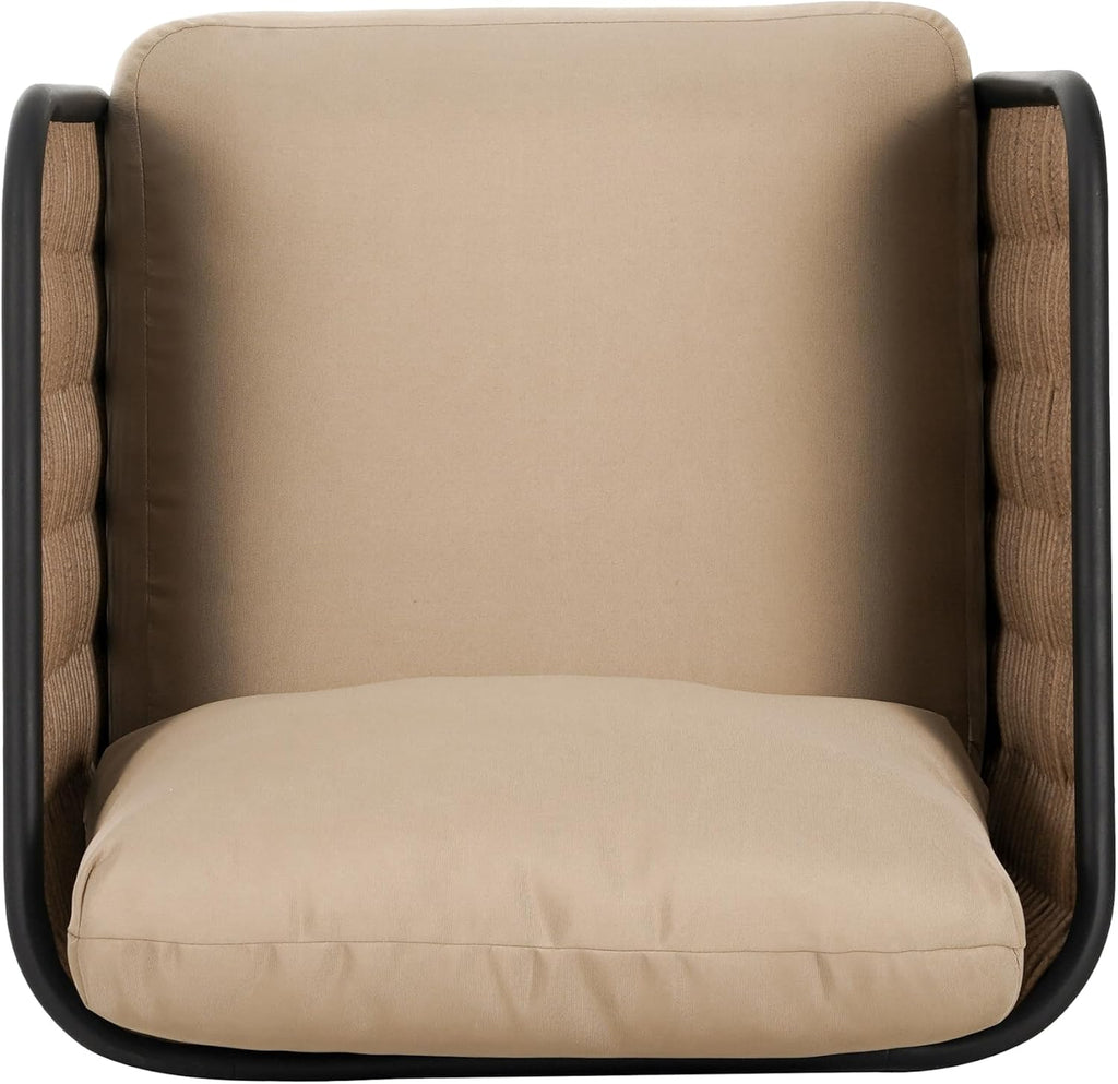 Christopher Knight Home Xayah Patio Wicker Accent Chair Set of 2, Outdoor Lounge Chair with Water-Resistant Cushion, Woven Faux Rattan Backrest & Armrest, Sturdy Metal Frame Armchair, Brown + Khaki