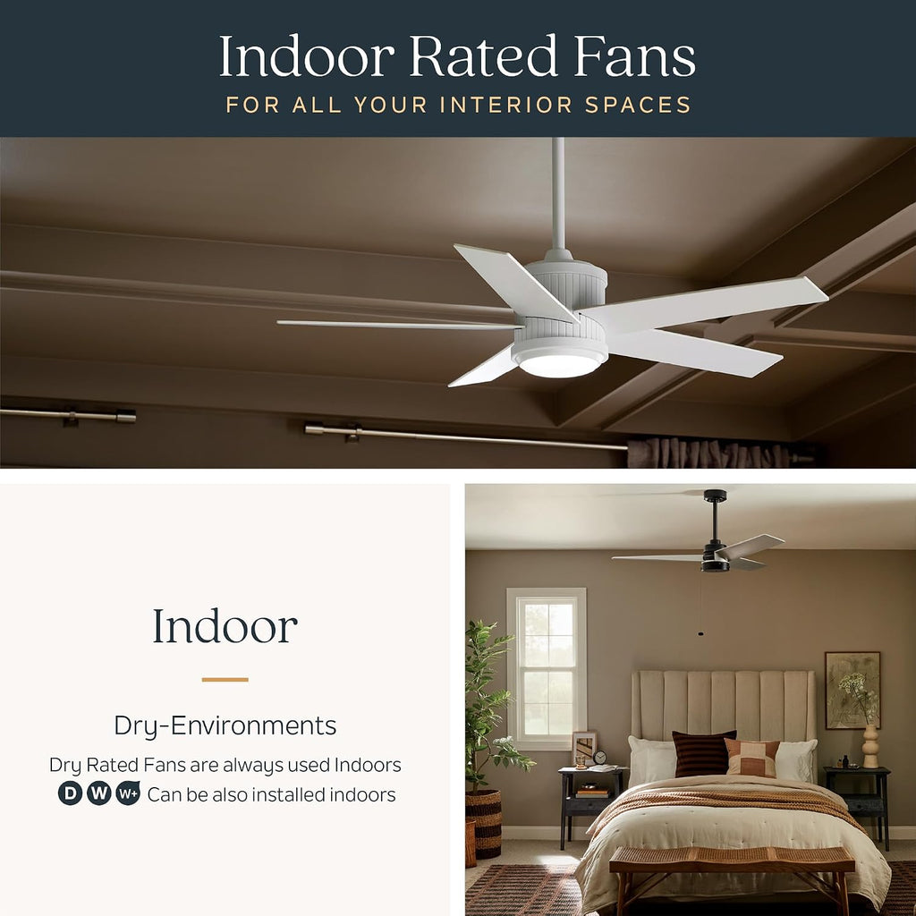 Kichler Ridley II 52' Ceiling Fan and Light Kit in Natural Brass, 3-Blade LED Ceiling Fan in Cherry Finish, 3000K, (52' W x 14.5' H), 300027NBR
