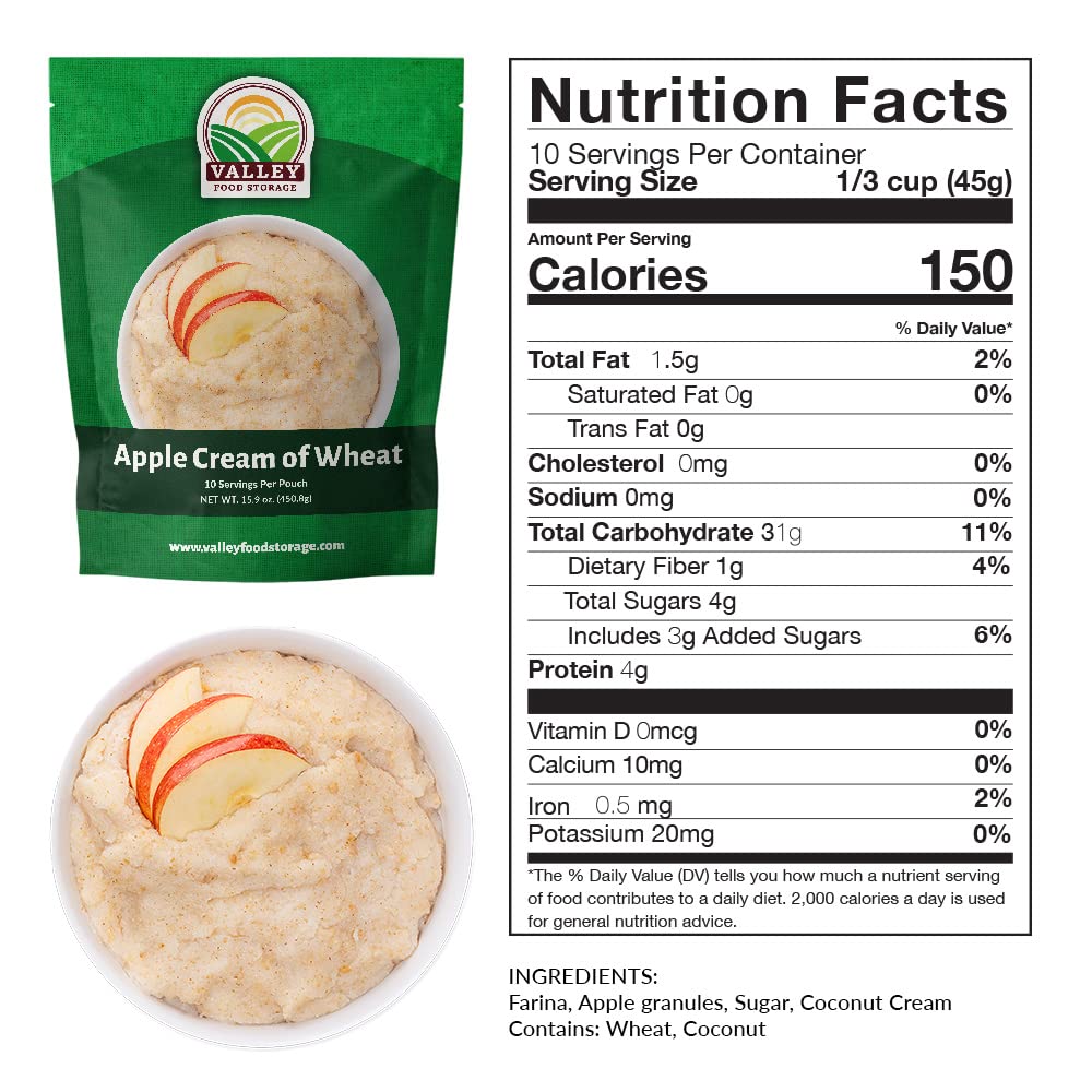 Valley Food Storage Apple Creamy Wheat | 100 Serving Emergency Breakfast Food Supply, 10-Bag Bucket | 25 Year Shelf Life | Survival Meals for Long Term Food Storage, Camping & Prepper Supplies