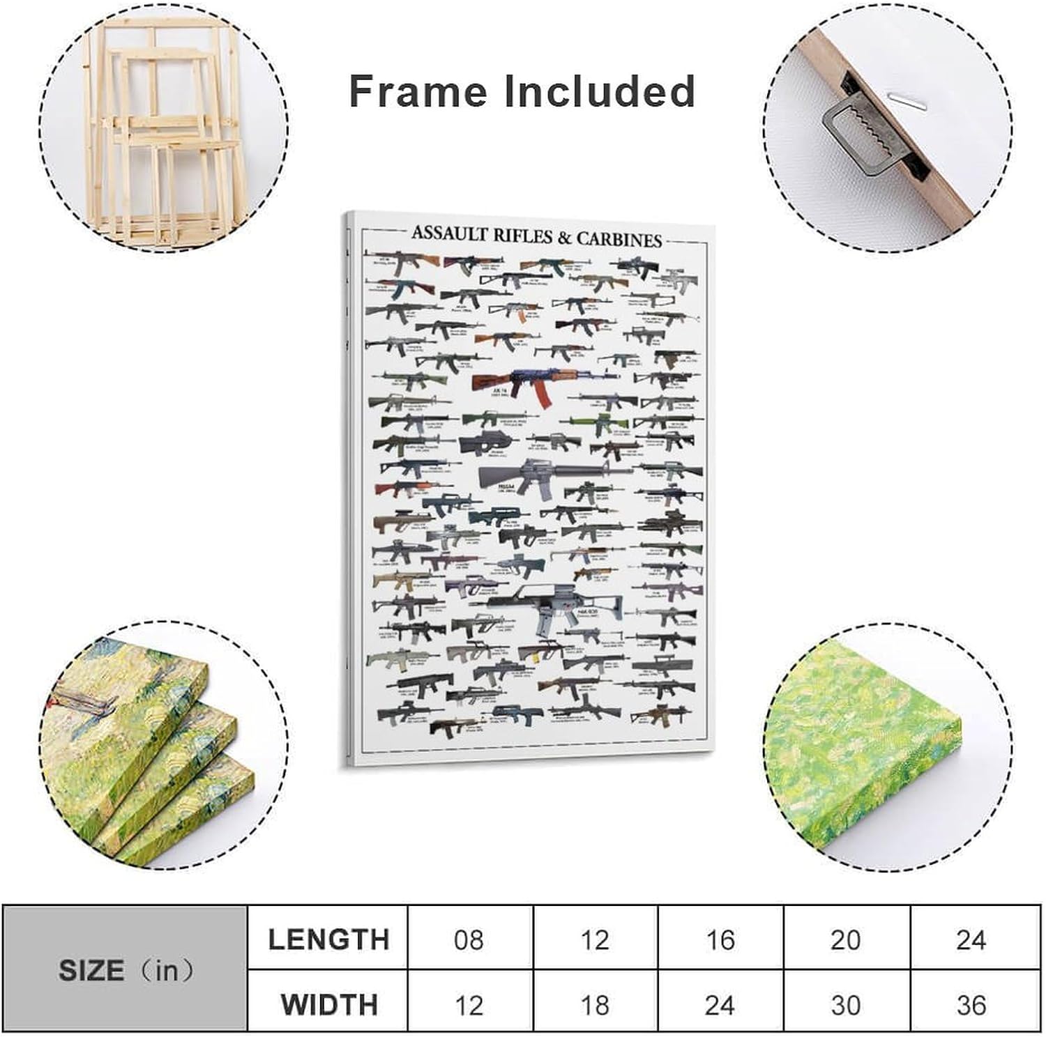 Assault Rifles & Carbines Poster Print Picture Photo Guns Weapons Ak47 AR15 Canvas Painting Posters And Wall Art Pictures Are Used For Room Aesthetics And Decoration 24x36inch(60x90cm)