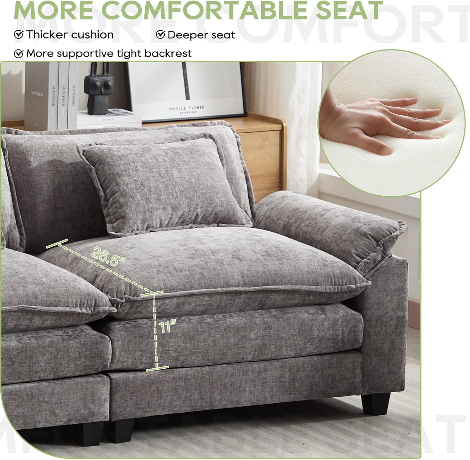 Oprisen Modular Sectional Sofa, Comfy Cloud Couch Sectional Sofa, Chenille Sofa Sleeper Deep Seat Sofa with Throw Pillows for Living Room (Light Gray, 53'- Single Seat)