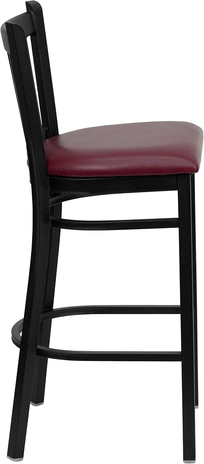 Flash Furniture 2 Pk. HERCULES Series Black Vertical Back Metal Restaurant Barstool - Burgundy Vinyl Seat