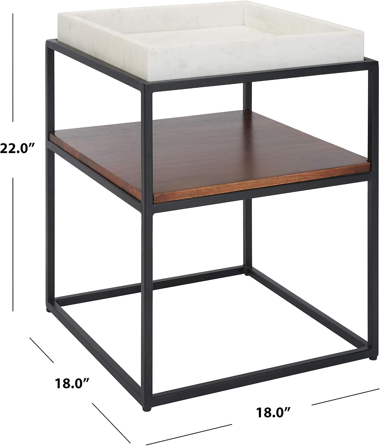 SAFAVIEH Home Kya White Marble and Walnut 2-Tier Accent Table
