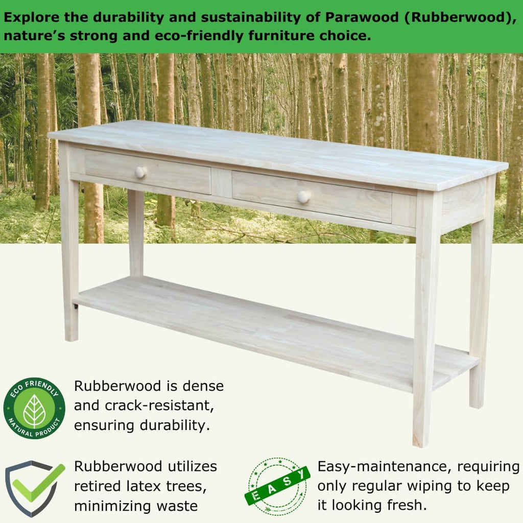IC International Concepts Spencer Server Extended Length Console Table, Versatile Design for Dining Room, Hallway, or Entryway - Unfinished