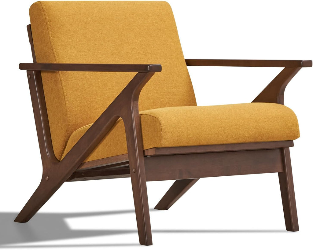 Zola Mid Century Modern Accent Chair Arm Chair: The Perfect Reading, Living Room, and Bedroom Chairs for Modern Home Furniture Use! Solid Wood Frame, Mustard/Walnut