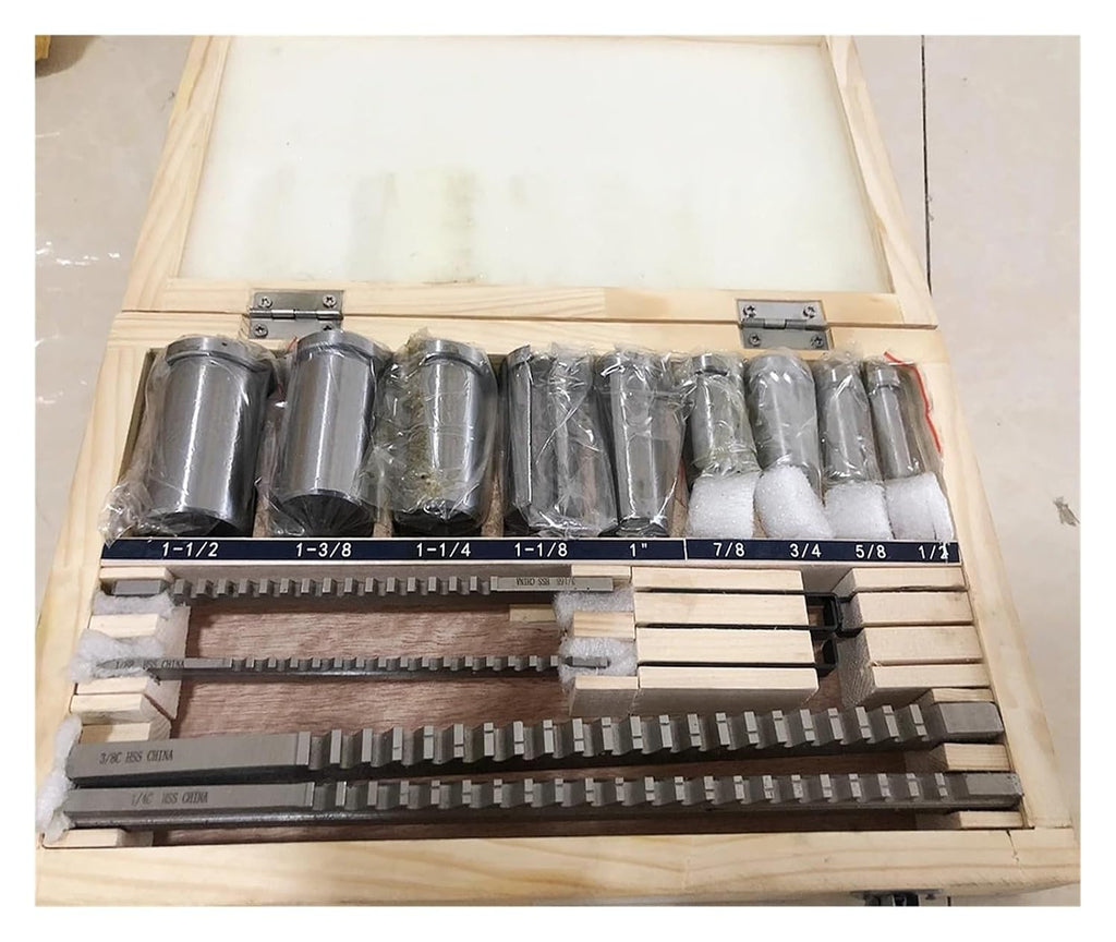 Keyway Broach Kit 18pcs Inch Sized CNC Keyway Broaches Set 1/2-1-1/2 Broach Bushing Shim Set High Speed Steel Cutting Tool