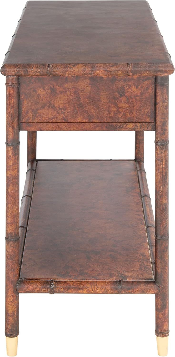SAFAVIEH Home Collection Tudor Dark Brown/Gold 2-Drawer Lower Shelf Console Table (Fully Assembled)