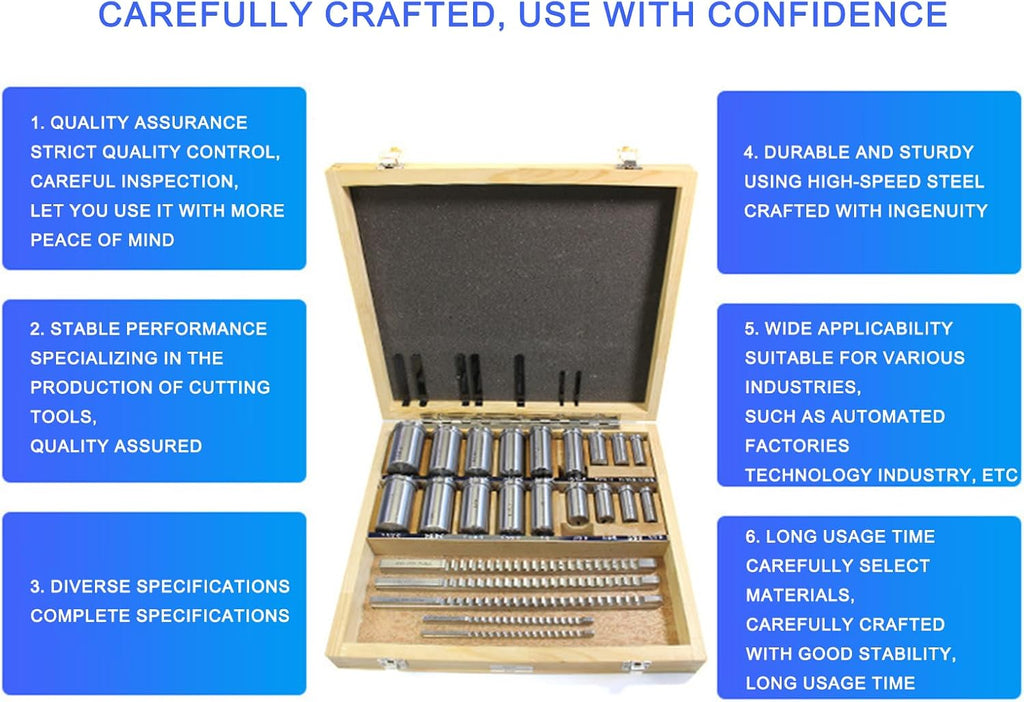 Machinery Keyway Tools, 30 Pcs Keyway Broach Set in Fitted Box, 5 Pcs Broach 18 Collared Bushing 7 Gaskets, Push Type Keyway Broaches Industrial Tools Metric Size Broaching Cutter